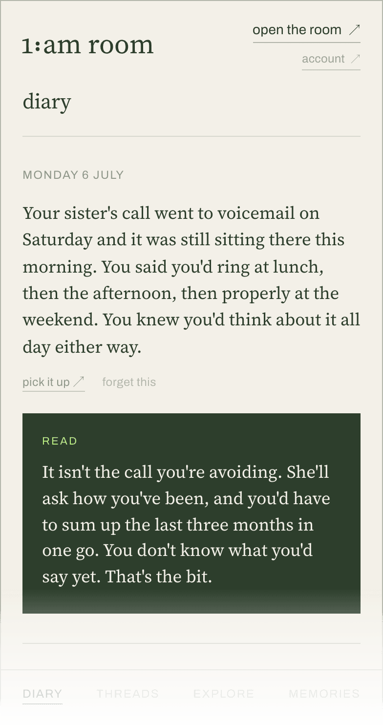 The Diary screen